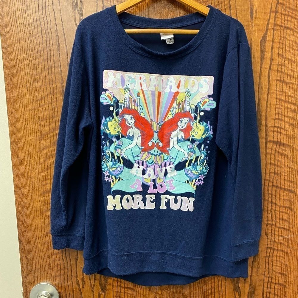 Disney Little Mermaid “mermaids Have More Fun” Super Soft Blue Sweatshirt